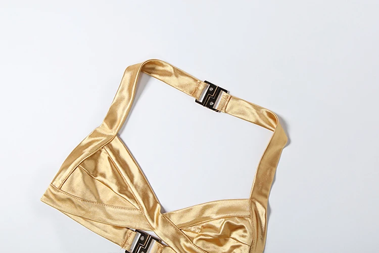 Kliou Sexy Bikini-Anzüge für Damen, Metallschnalle, Neckholder, rückenfreies BH-Oberteil + Mini-Shorts mit Hohldesign, Urlaub, Strandparty, 2-teiliges Set – Detail 6