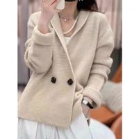 Winter Thick New Button Women's Cardigan Sweater Coat Autumn Elegant Office Lady Solid Color Knitted Casual V Neck Knitwear
