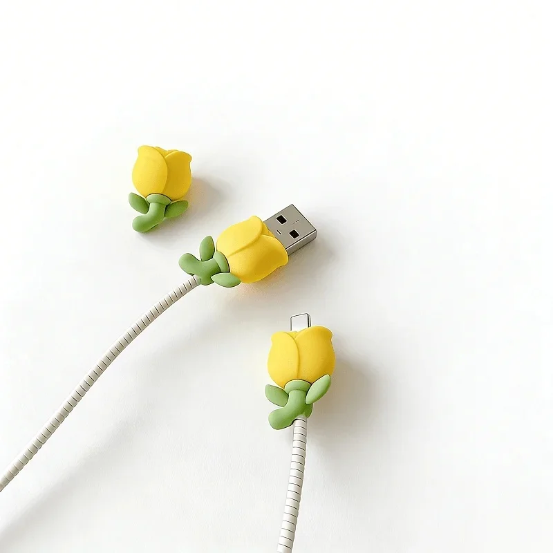 Tulip Flower Decorative Cable Protector Set - Cute Charger Cable Covers