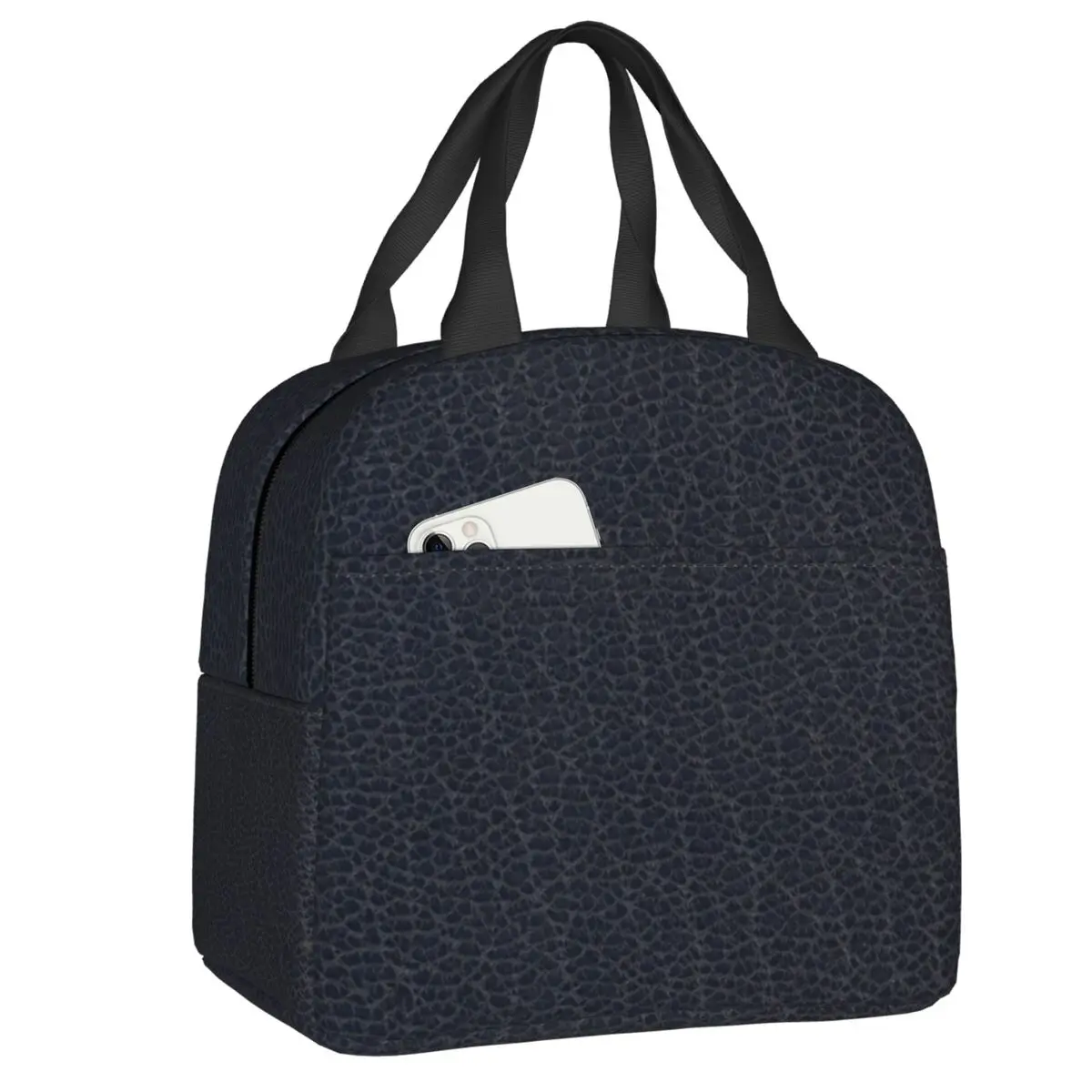 

Dark Blue Leather Textures Pattern Lunch Boxes for Women Cooler Thermal Food Insulated Lunch Bag School Children Student