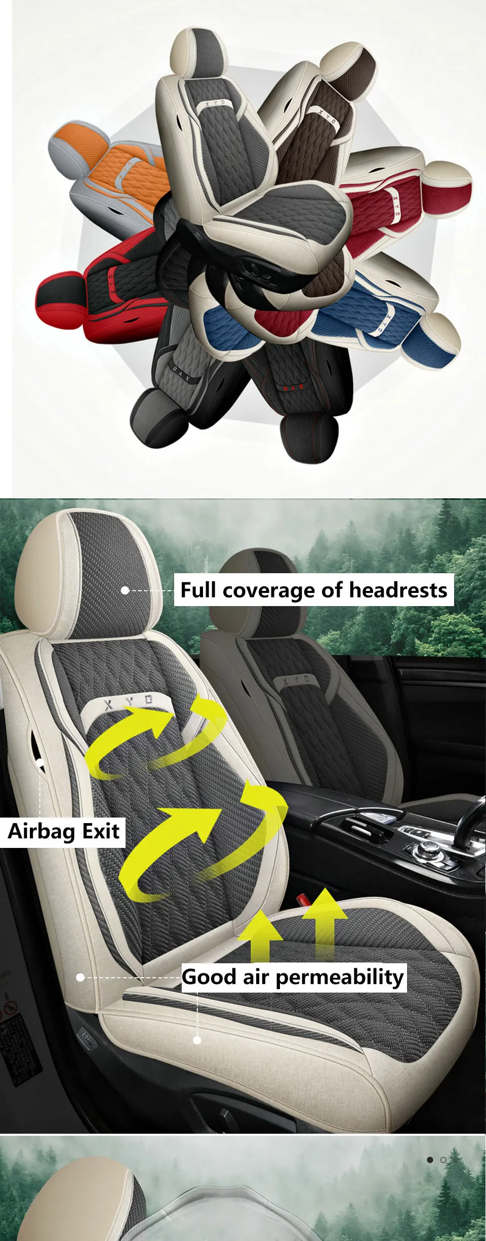 Універсальний льняний чохол для автомобільного сидіння, встановлений на сидінні автомобіля