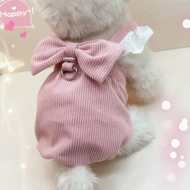 Pet Clothing Autumn/Winter New Corduroy Pumpkin Skirt Pulling Buckle Teddy Bear Dog Cat Warm Lace Skirt