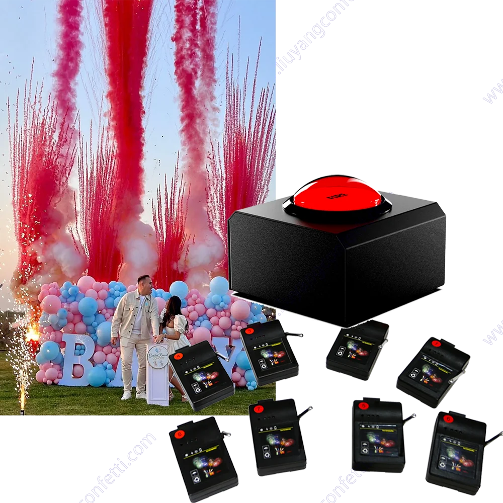 Gender Reveal SFX Red Button Control Press Color Smoke Confetti Shoot ...