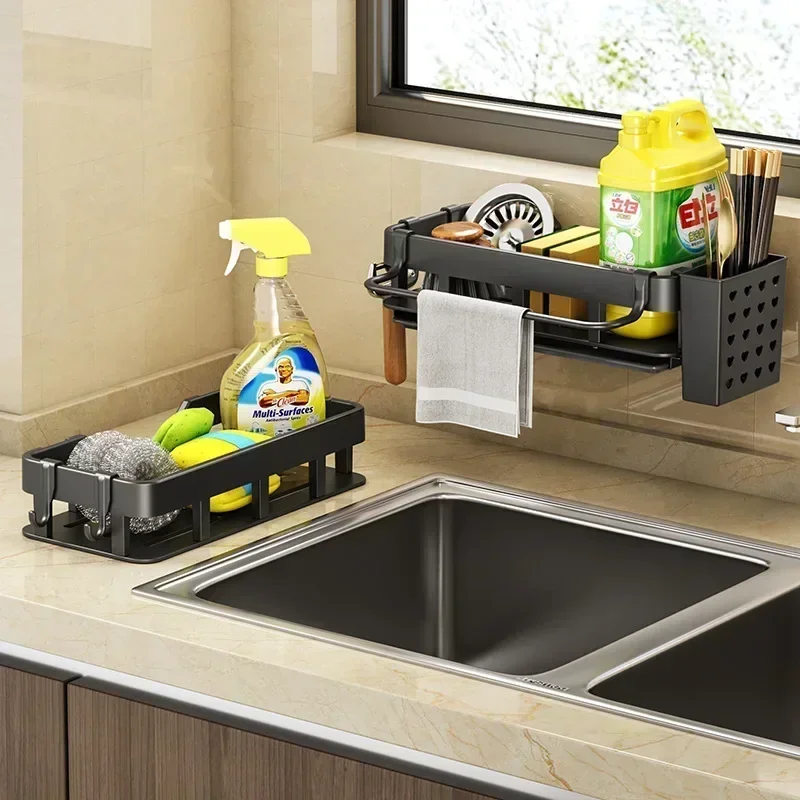 New Style With Tray Space Kitchen Storage Rack Sink Drain Rack Sponge Organizer Hanging Soap Drainer Shelf Shelves 3