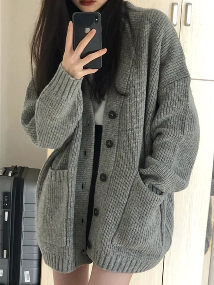 New Fashion Autumn and Winter Women's Clothing Solid Color Lady's Cardigan Long Sleeve Sweater Casual Knitwear Office O Neck Top