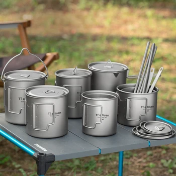 Tiartisan Outdoor Titanium Lightweight Portable Tea Coffee Cup Folding Handle Camping Water Mug for Hiking Travelling 1