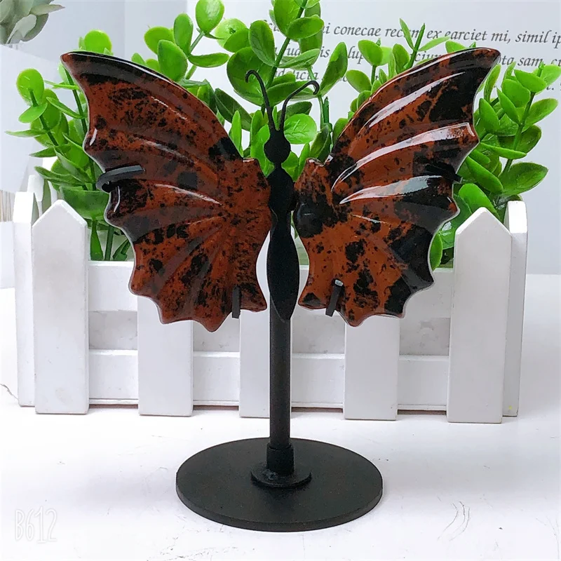 

Natural Red Obsidian Butterfly Wings, Hand Carved with Stand, Energy Gemstone, Healing Stone, Home Decoration