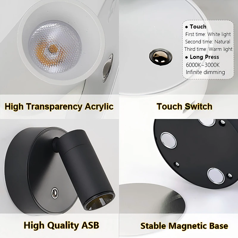 Led Light Led Wall Lamp Wall Light Magnetic Suction Lamp Magnetic Wall Sconce LED Desk Lamp Remote Control 3-Color Dimmable 360&deg; Rotatable USB Rechargeable Bedroom Bedside Night Light
