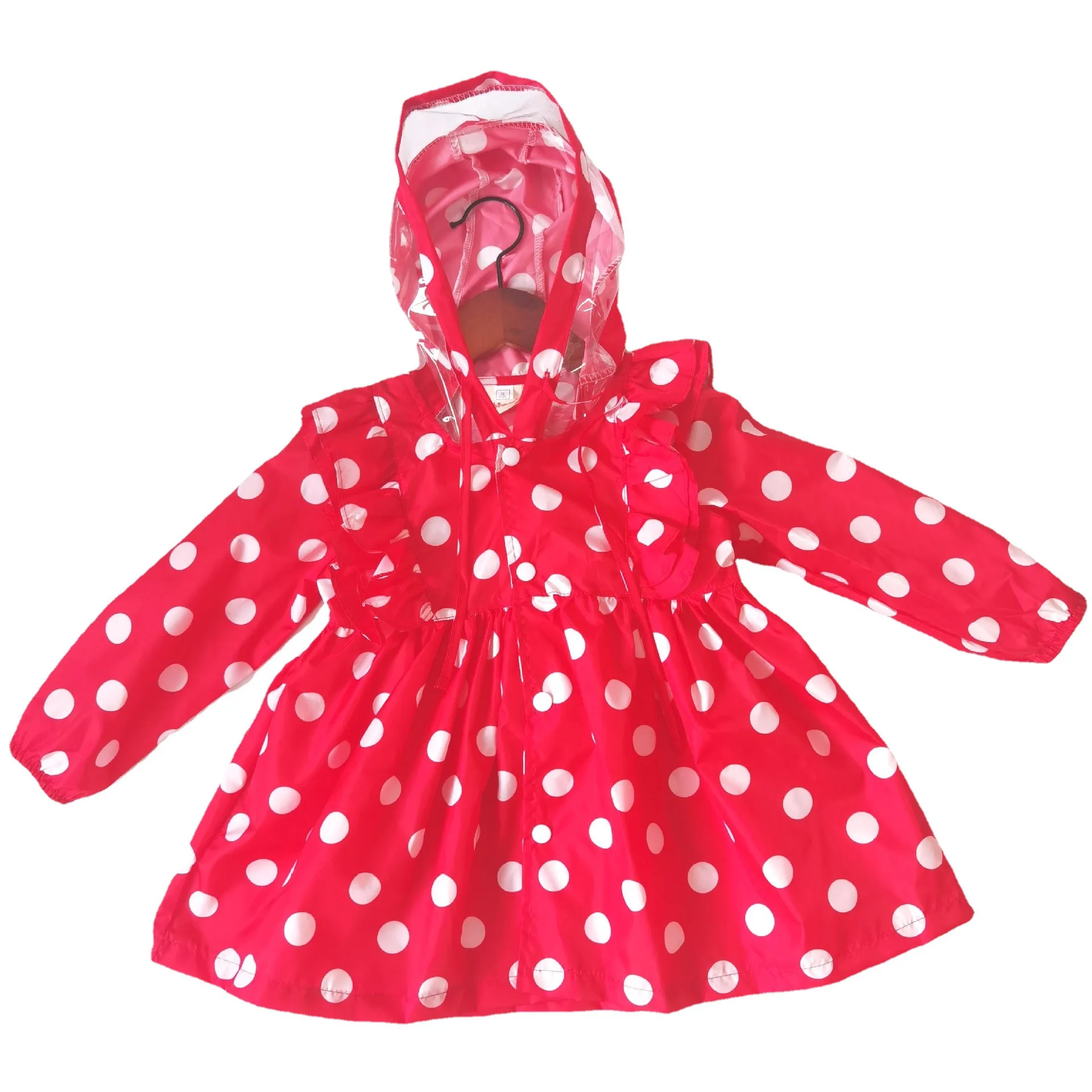 

Baby Girls Rain Coat Dot Ruffles Big Brim Hooded Single-breasted Kids Princess Poncho With Storage Bag Children Raincoat 2-5 Yrs