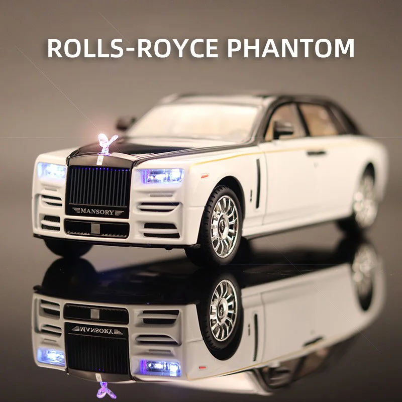 

1/24 Rolls-Royce Phantom Alloy Model Car Diecast Metal Pull Back Car Toy Collection Toy Simulation Sound And Light Gift For Boy