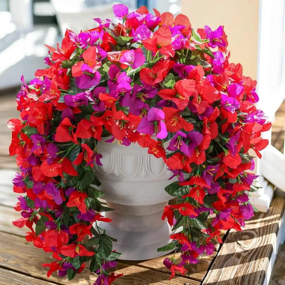 Realistische künstliche Bougainvillea, UV-beständig, künstliche Seidenblumen, Pflanze, Sommerdekoration, lange Schleppe, Bougainvillea-Reben – Detail 9