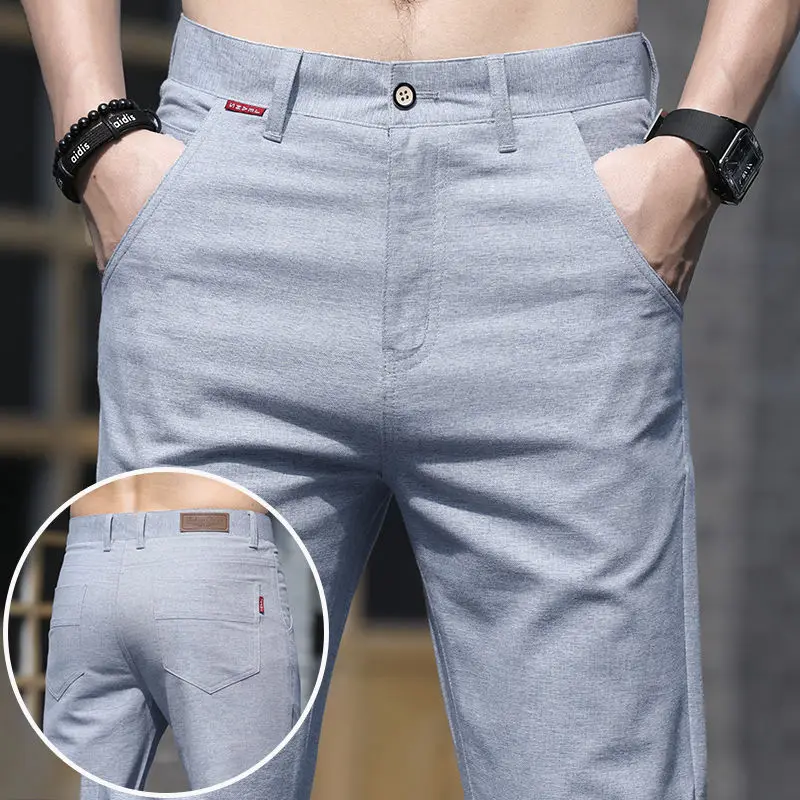 Summer Thin Casual Pants Men's Work Ice Silk Loose Straight Leg Light Color Pants Youth Faion Straight Tube Long Trousers