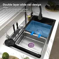 Large Single Slot Embossed Stainless Steel Waterfall Kitchen Sink  Household Wash basin Dishwashing  Sink For Kitchen 2