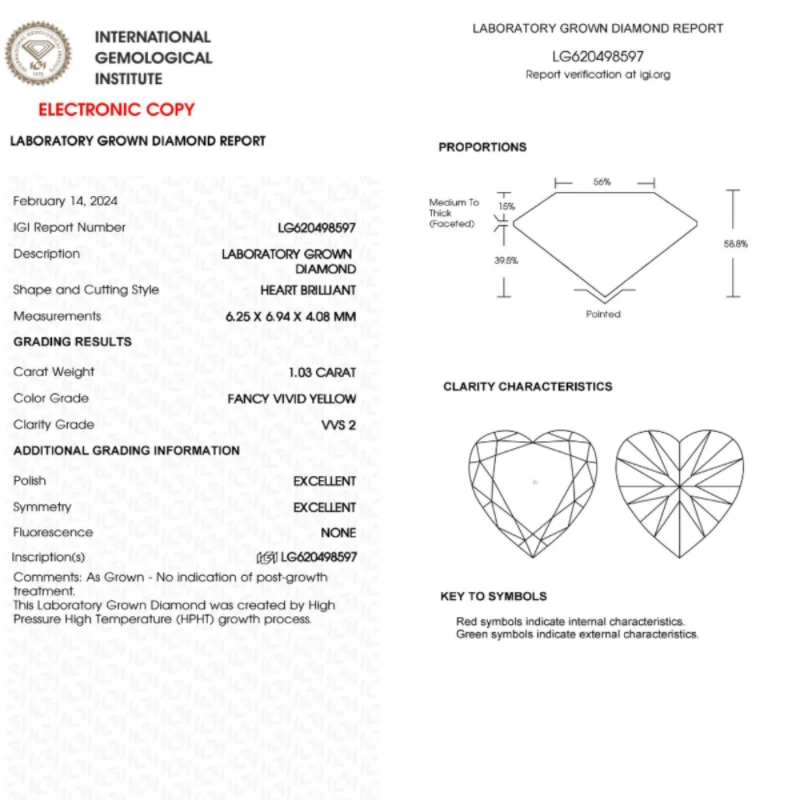 IGI-zertifizierte Diamanten, Fancy Yellow, herzförmig, im Labor gezüchtete Diamanten, 0,5-3,0 ct, HPHT/CVD, gelbe lose Diamanten, als Geschenk für Liebhaber. – Detail 4