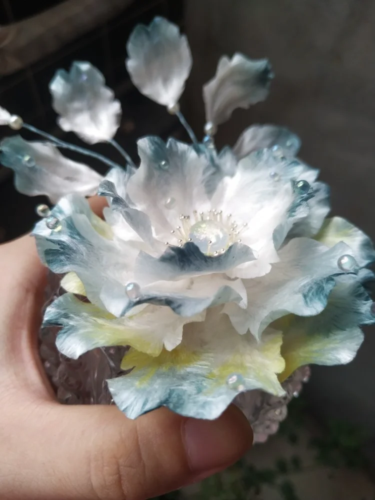 

Women's Headdress Velvet Flower Sea Blue Antique Elegant Wavy Edge Han Chinese Clothing Cheongsam Hair Clasp DiyMaterial Package