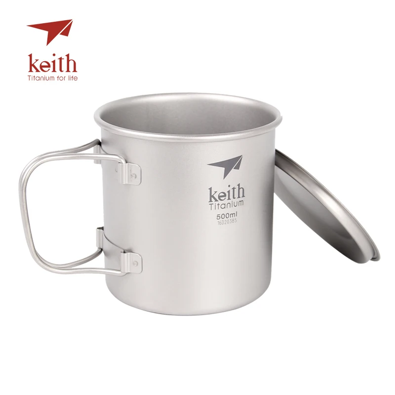 Keith Titanium Cup Titanium Water Mugs Folding Handle Single Wall Cup Outdoor Camping Travel Hiking Cups With Lid 220ml-900ml 3
