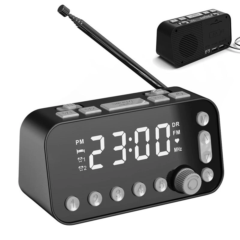 Portable Digital Broadcasting Radio LED Screen Desktop Alarm Clock Dual