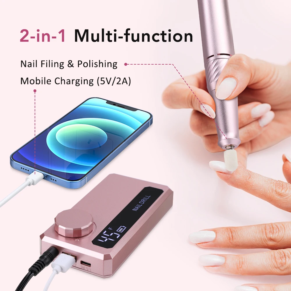 New 45000RPM Professional Electric Nail Drill Machine Low Noise Rechargeable Nail File Nails Accessories Gel Nail Polish Sander