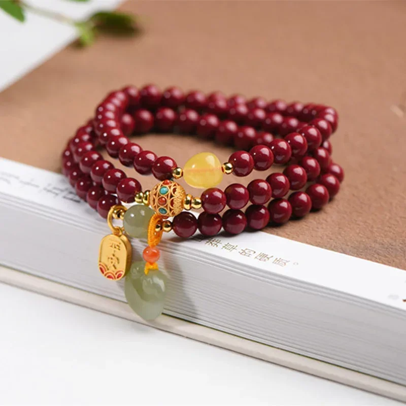 

Natural Multi Circle Cinnabar Bracelet with Beeswax Sunny Water Ruyi Accessories Simple Men's and Women's Hand Jewelry