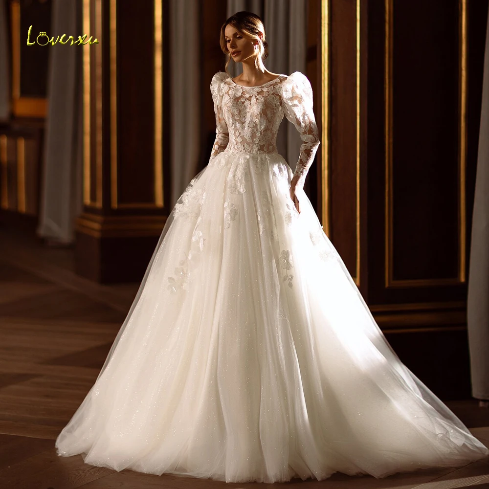 

Женское винтажное свадебное платье Loverxu, изящное ТРАПЕЦИЕВИДНОЕ ПЛАТЬЕ С глубоким круглым вырезом и длинным рукавом, 2024