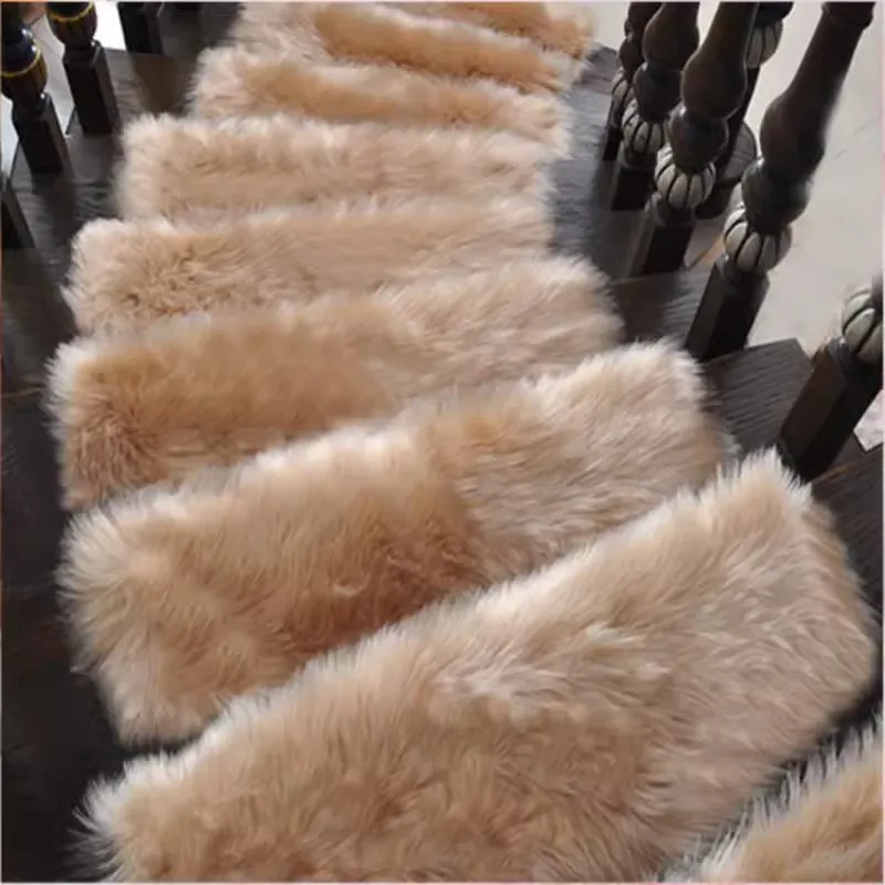 1pcs Stair Carpet Stepping Mat Steps Plush Floor Mats Imitation Wool Foot Carpet Glue-free Self-adhesive Customizable Sizes 2