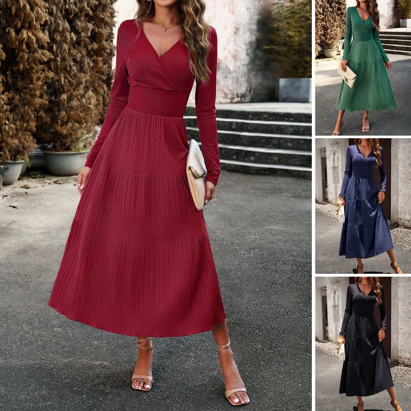 

DY-Autumn Dress Temperament CommutevCollar Long Sleeve Elegant Dress