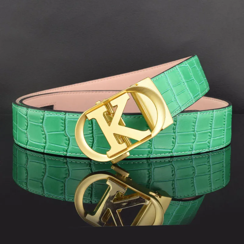 High Quality K Letter Belt Men's Leather Automatic Buckle Green Designer Belts Men Genuine Luxury Waist Strap cintos masculinos