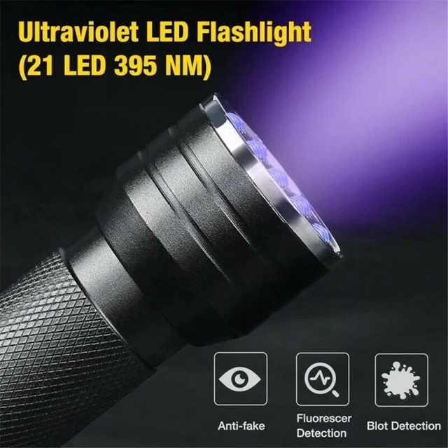 Portable 21 LED UV Ultraviolet Flashlight Blacklight 395NM Mini Torch Flash Lamp For Pet Urine Stains Black Light Flashlights 2