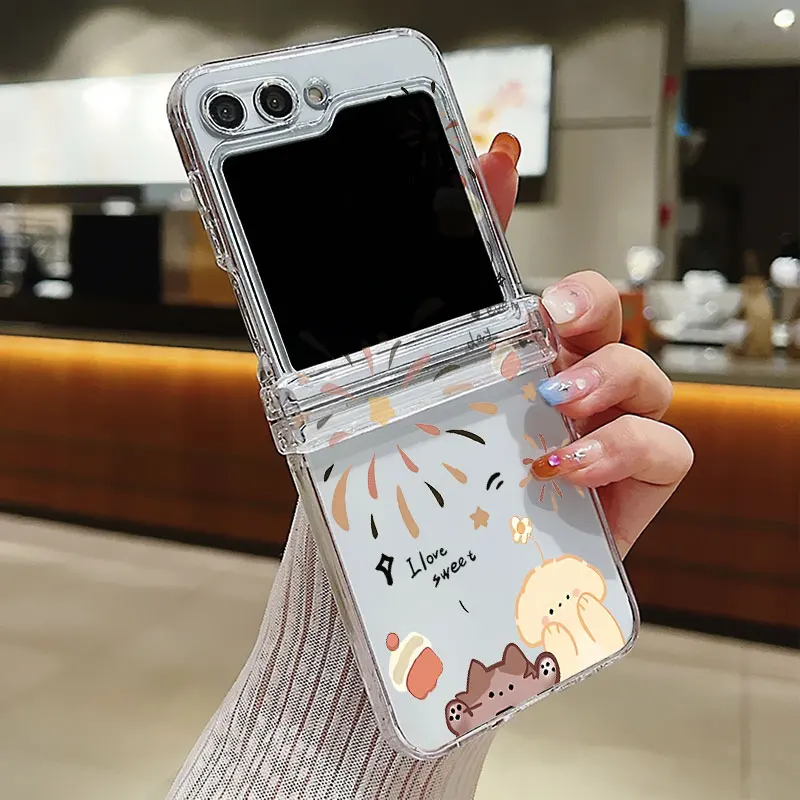 Transparent Folding Hard Phone Case with Bumper Cover for Samsung Galaxy Z Flip Series