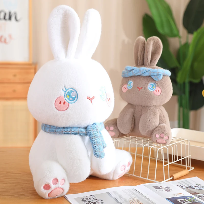 Super Soft 30/50cm Bunny Plush Toys Cute Stuffed Animal Rabbit Dolls With Swinging Scarf Kawaii Throw Pillow for Girl Kids Gifts cartoon funny rabbit dolls with swinging ears plush toys stuffed animals bunny super soft throw pillow for girl best gifts decor