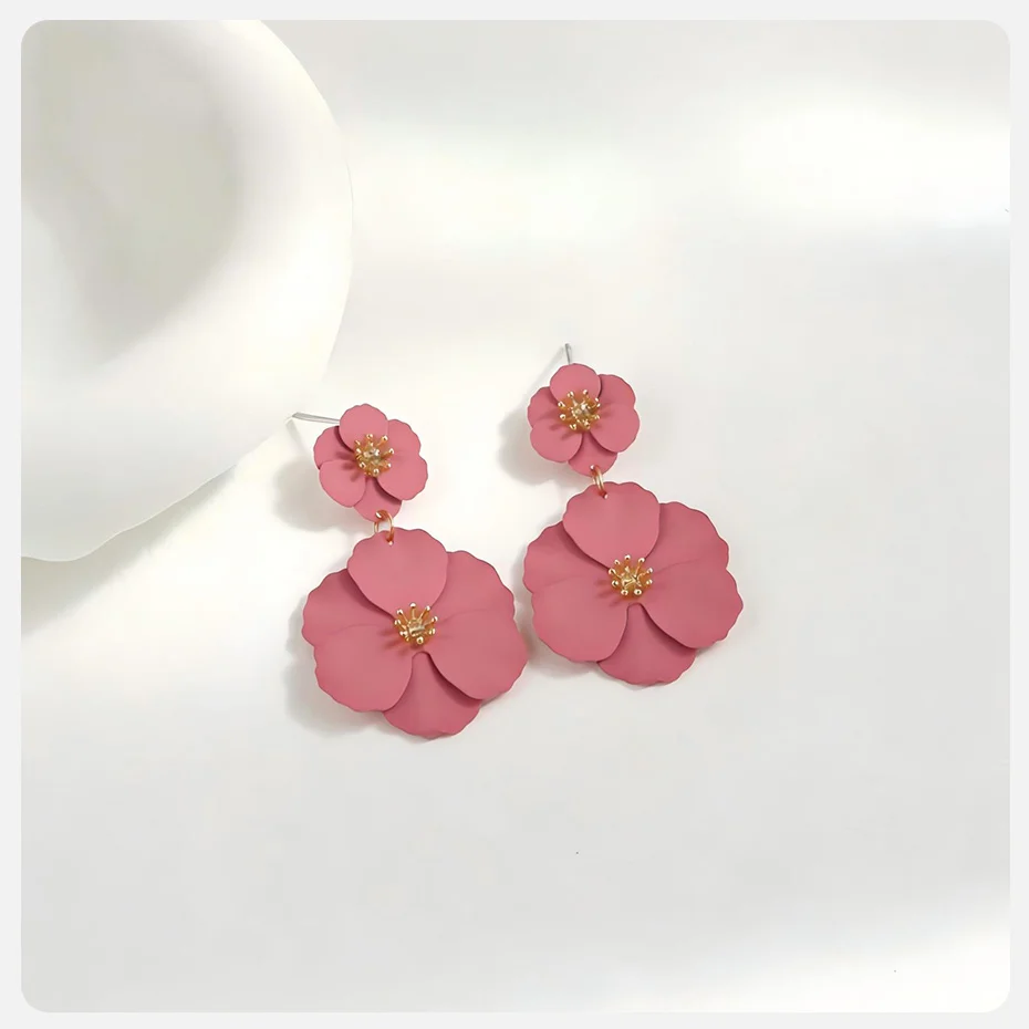 Vnox Neue Trendige Sprühlackierte Bunte Blumen-Ohrringe Exquisite Niedliche Doppelschichtige Blumen-Charm-Ohrhänger Geschenk – Detail 16