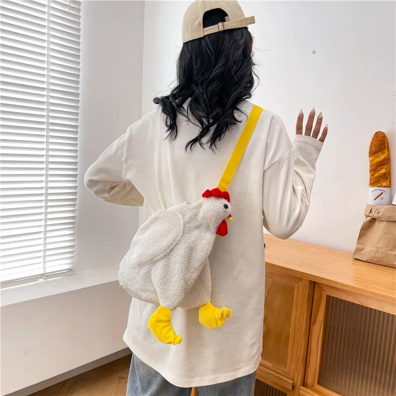 Chickens Shape Bag Zipper Crossbody Purse for Women Soft Fleece Fashion Handbags Cute Hen Shape Plush Bag Shoulder Bags