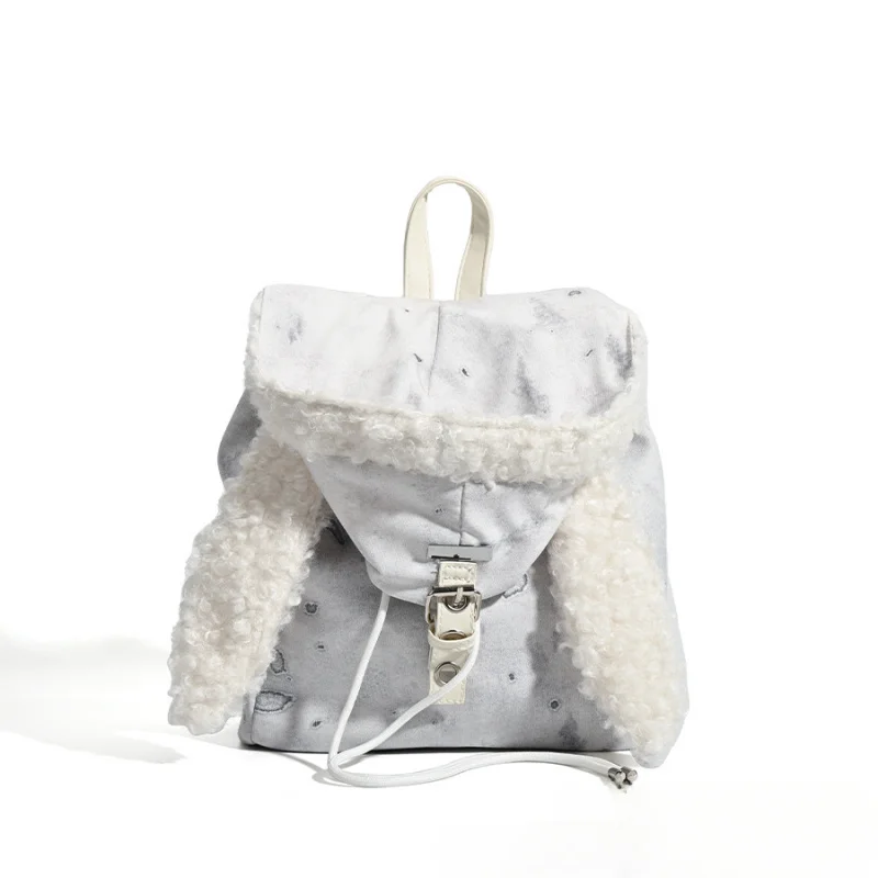 Cute Fluffy Rabbit Ears Hat Backpack for Autumn Winter New Design High-sense Large Capacity Hundred-match Bag for Women