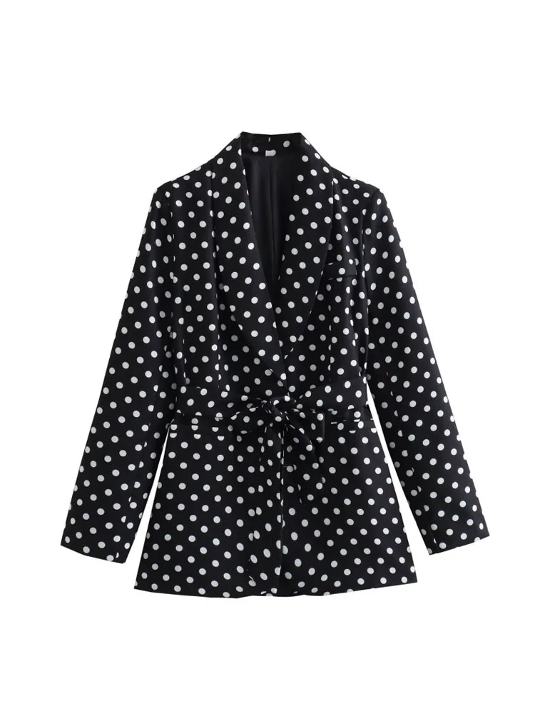 

2023 Women Summer Blazers Coats Suit Fashion Dot Print Sashes Bow Tie Female Elegant Street Blazer Outerwear Clothing