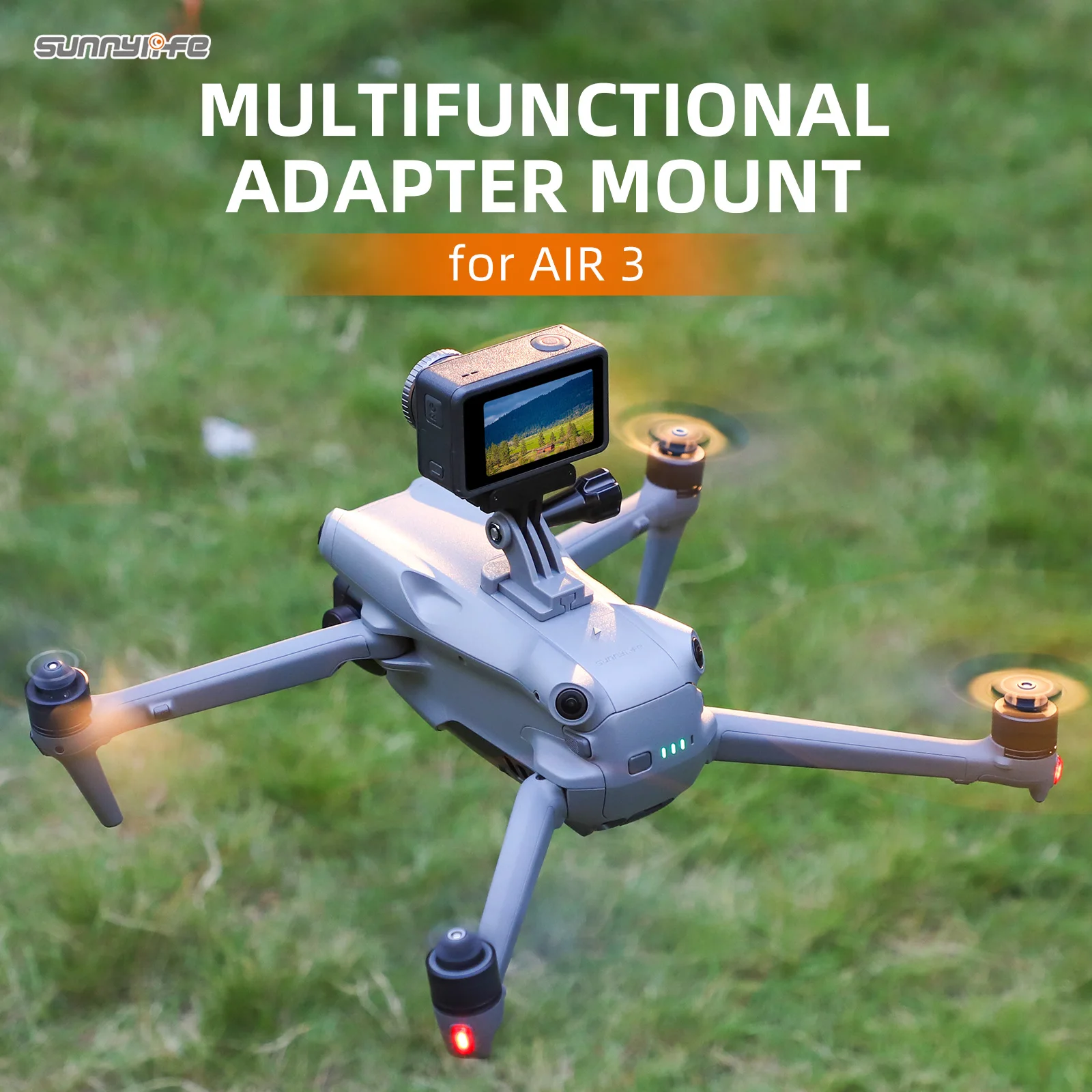 Sunnylife Sports Cam Holder Drone Light Staffa Mount Per Air 3 Per Insta360 Go 3/ Osmo Action 4/ Gopro 12 Camera