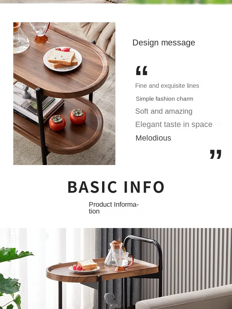Description Picture 3 of itemNordic Style Removable Coffee Table Cart With Wheels Storage Rack Small Tea Table Solid Wood 2 Layer Cart Coffee Table Furniture