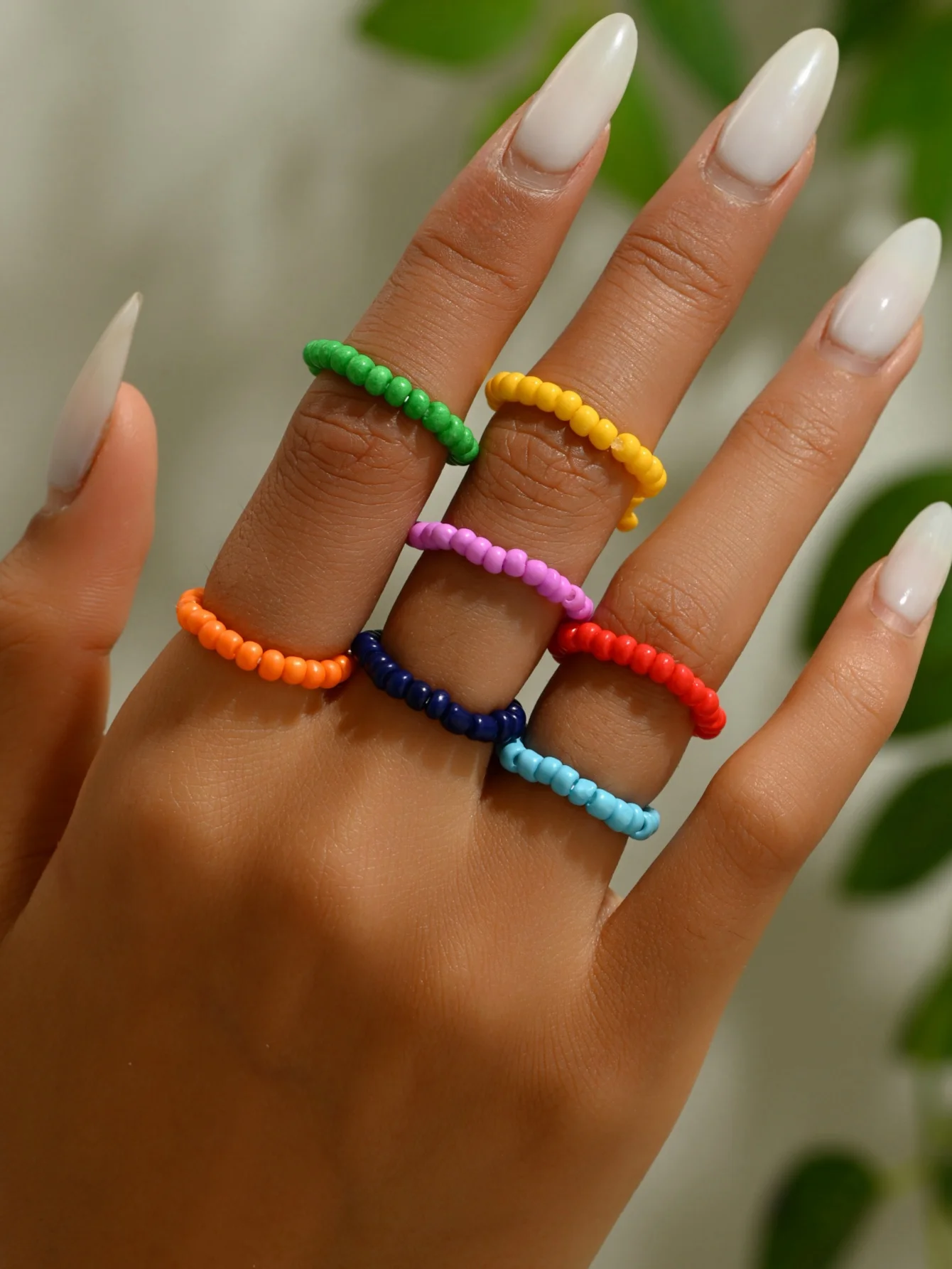 Handmade Beads Elastic Folded Ring Jewelry Womens