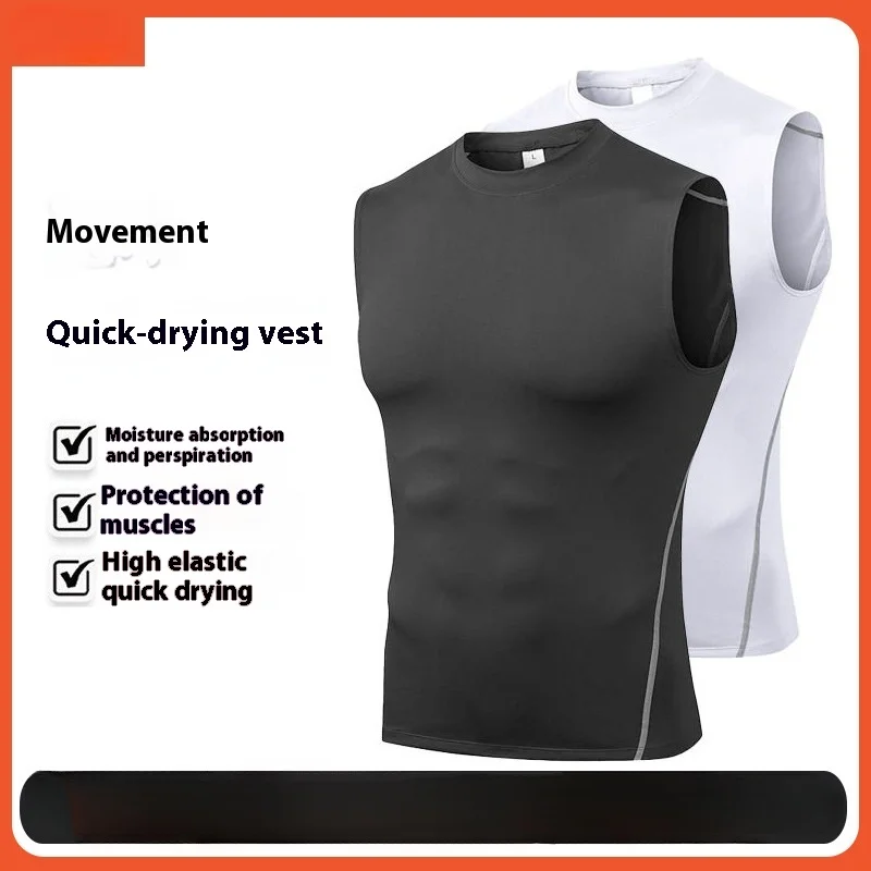 Men's Quick Dry Compression Sleeveless Tank Top Gym Workout Running with Round Neck for Bodybuilding Fitness Training