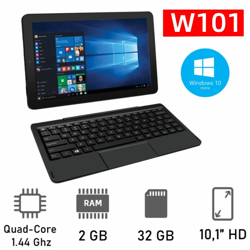 Tablette PC Windows 10 de 10.1 pouces avec clavier, 2 Go de RAM, 32 Go de  ROM, processeur Dean Z8350, appareil photo pour touristes, 1280x800 IPS,  W101, nouveau