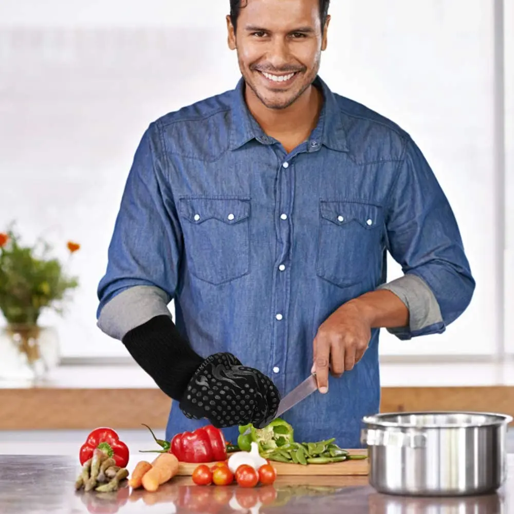 BBQ Oven Gloves 800 Degrees Fireproof Heat Resistant Gloves Silicone Oven Mitts Barbecue Heat Lnsulation Microwave