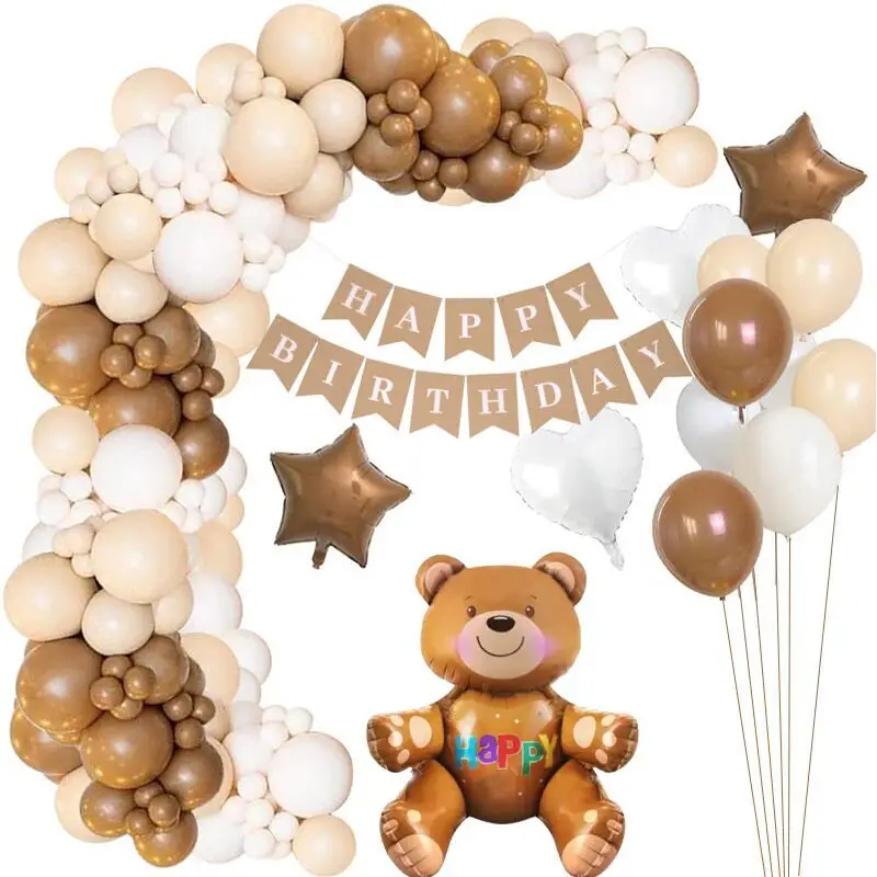 

72Pcs Brown Bear Balloons Garland White Coffee Bear Foil Balloon for Baby Shower Wedding Birthday Party Decoration