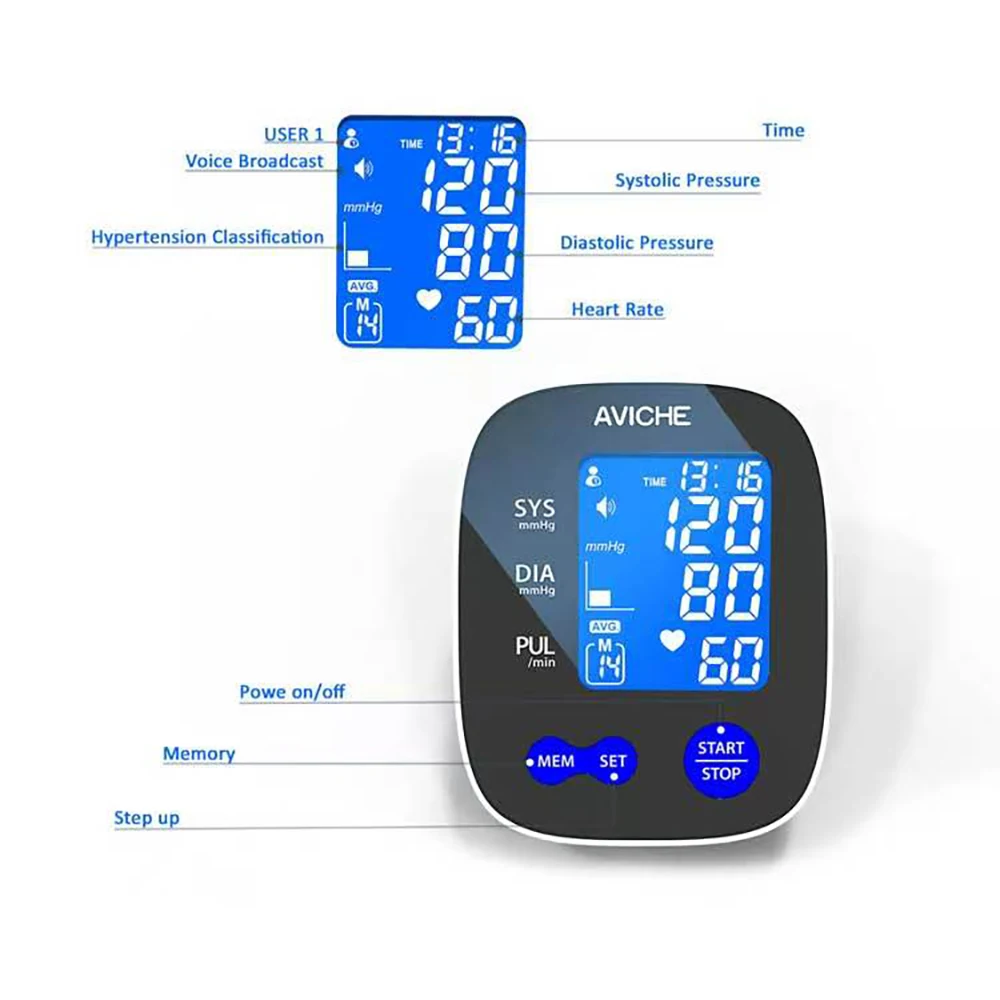 AVICHE Blood Pressure Monitor LCD Backlight Display Intelligent Voice Broadcast Blood Pressure Monitor Sleeve Length 22 to 42cm