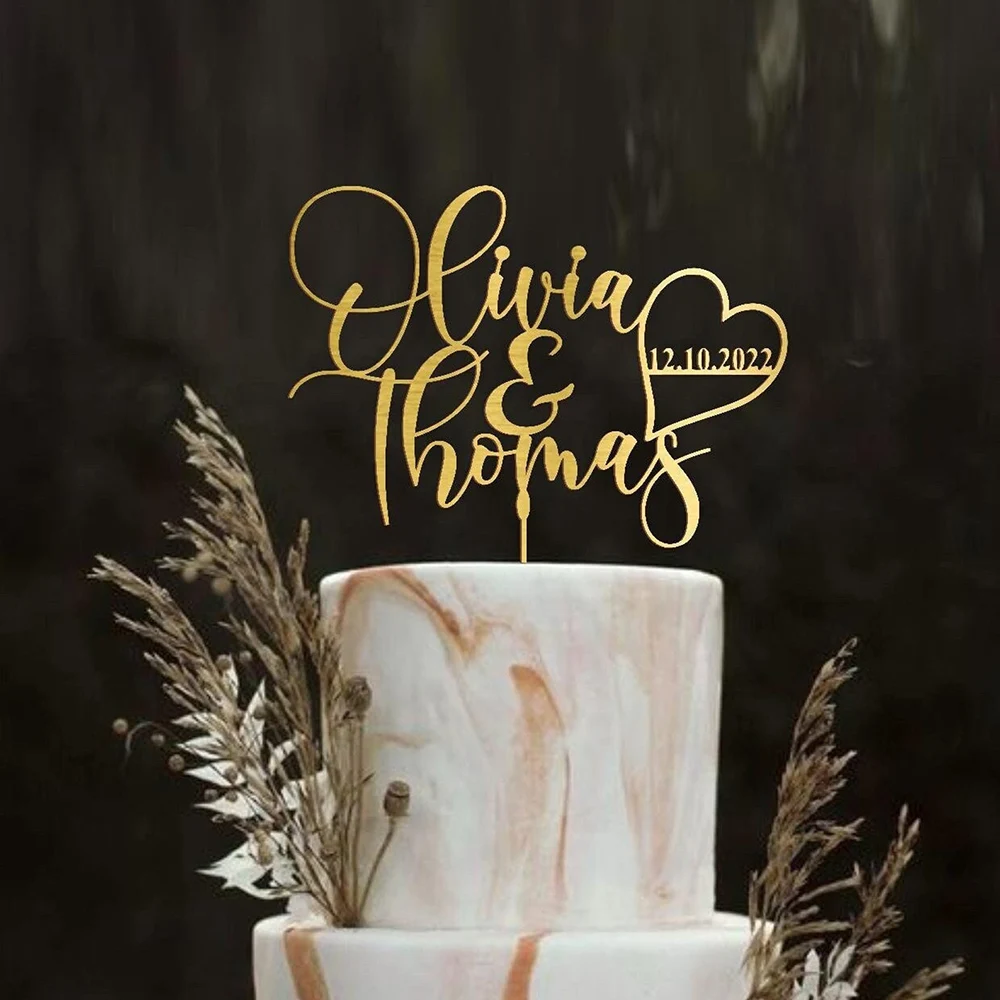 

Customize Wedding Wood Cake Topper for Groom and Bride Mr&Mrs Gold Acrylic Cake Topper Rustic Engagement Festive Party Supplies