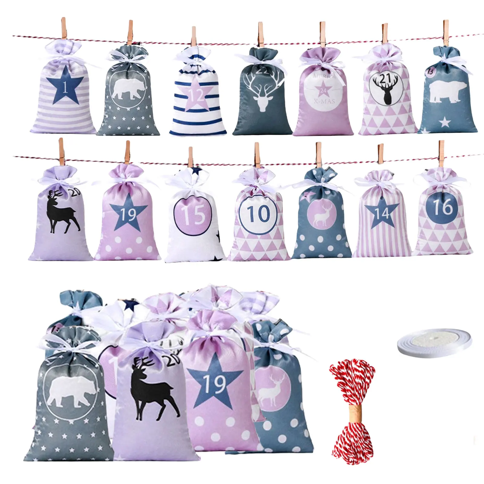 Nuovi 24 Giorni Calendario Dell'Avvento Di Natale Borse Calendario Dell'Avvento Sacchetti Regalo Set Fai Da Te Decorazioni Natalizie Calendario De Adv