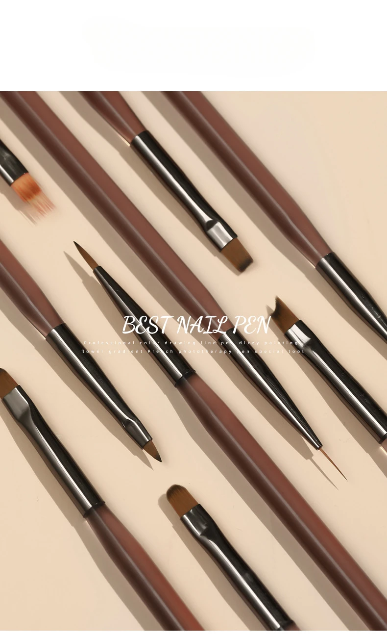Description Picture 6 of item9sets Japanese nail brush set drawing line light therapy pen beginners home painting flower smudging special tools Nail salon