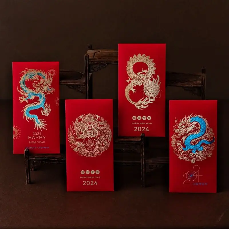 

10pcs/pack 2024 Red Envelope Dragon Year Thicken Chinese Hongbao Thicken Red Bag Creative New Year Supplies