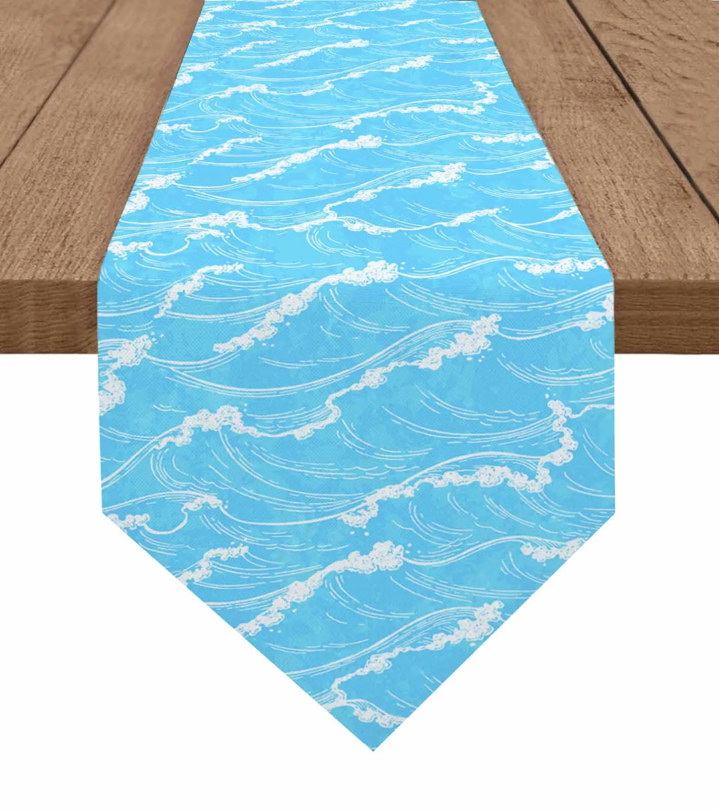 

Ocean Abstract Waves Summer Table Runner Wedding Party Decor Tablecloth Holiday Kitchen Table Decor Table Runner