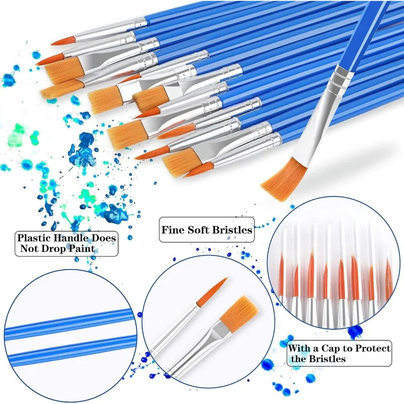 Acrylic Painting brushes Flat Round Hair Watercolor Brush for Art Pottery Clay Painting 50Pcs
