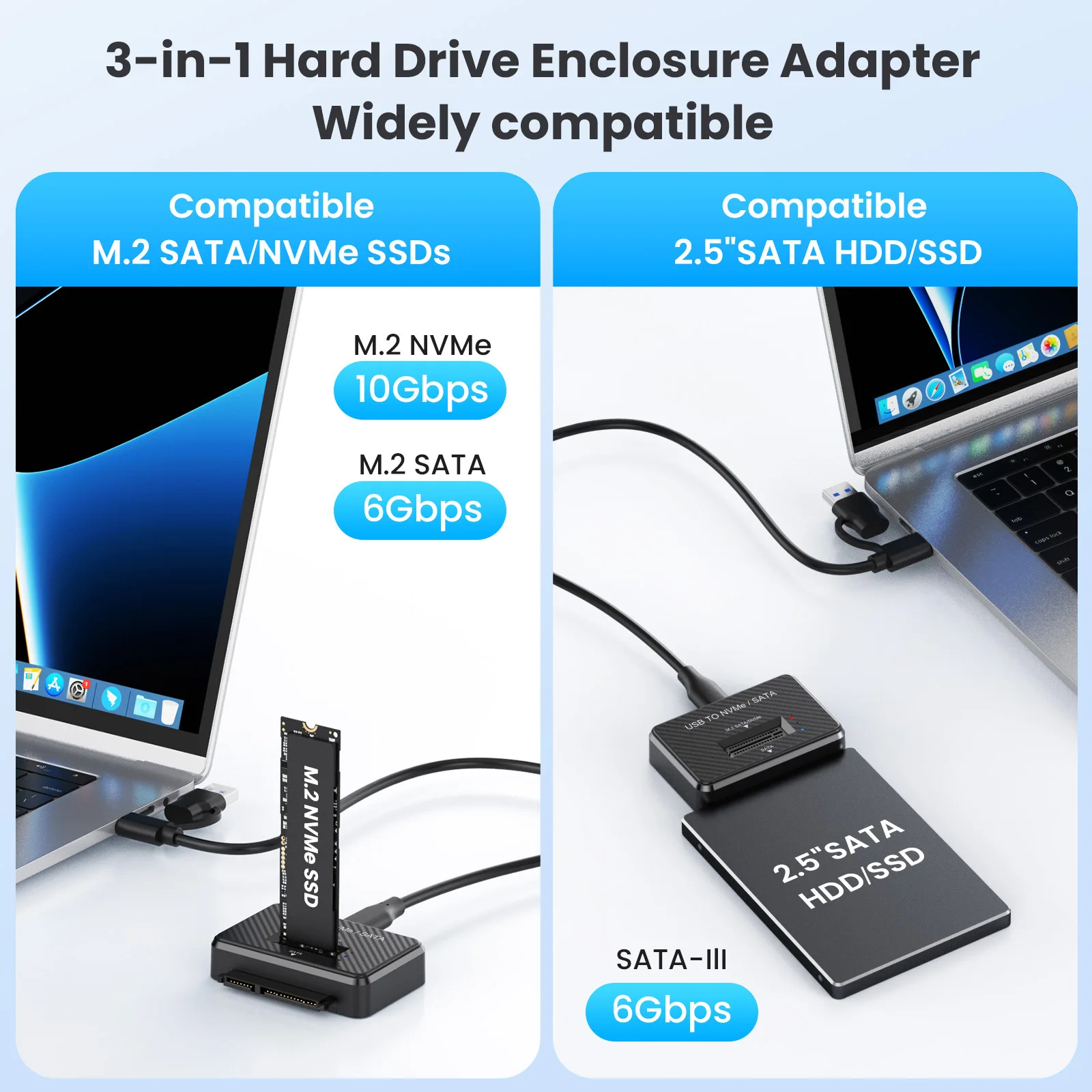 M2 USB 3.1 - NVMe SATA 10Gbps 다이렉트 플러그 2.5인치 SATA SSD HDD 어댑터 (2230, 2242, 2280, 22110 M.2 SSD용) 엔클로저 도킹 베이스