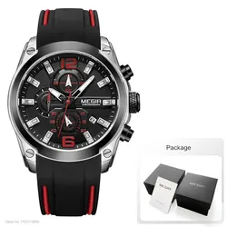 Men's Chronograph Quartz Watch with Date and Luminous Hands - Waterproof Silicone Strap (2063Silver Black)